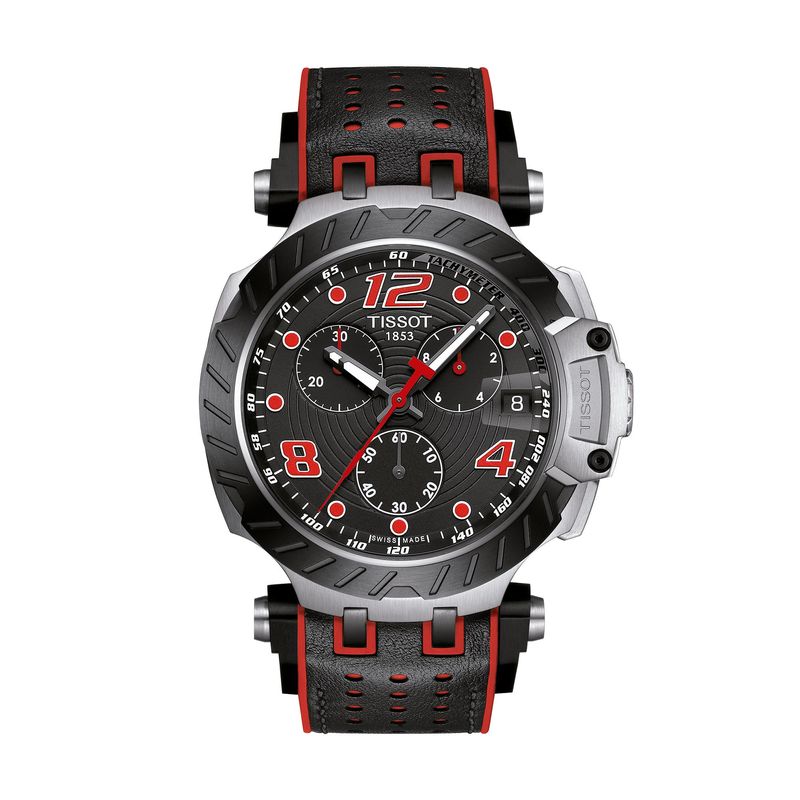 Reloj Tissot T Race Cron grafo para Hombre de Cuero Negro y Rojo