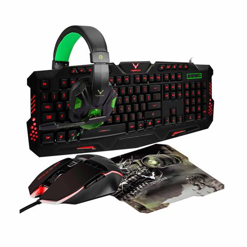 Kit Gamer Wesdar de Teclado + Mouse + Auriculares + Mouse Pad Negro