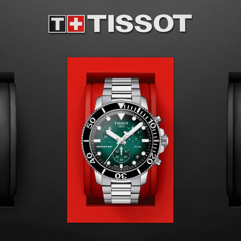 Reloj Tissot Seastar 1000 Quartz Chronograph para hombre de acero plateado 1204171109101