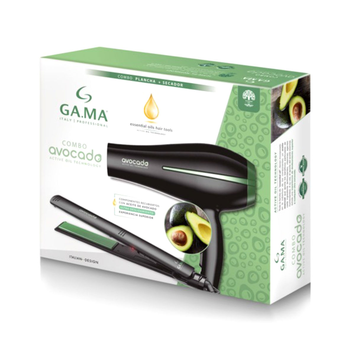 Kit Gama Italy Avocado Secador de Pelo Bora Planchita Elegance