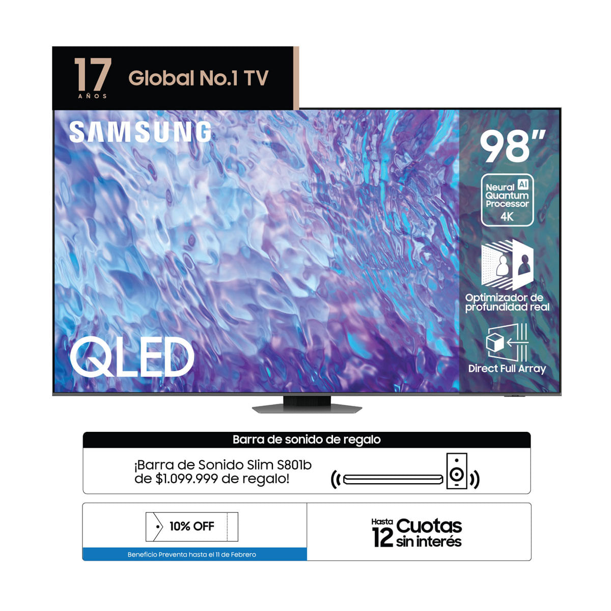 Smart Tv 98 Pulgadas QLED 4K Ultra HD SAMSUNG Q80C + Barra de