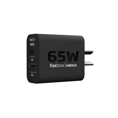 Cargador de Pared Gan 65w Foxbox Mega Negro con Cable Round Type-C A Lightning