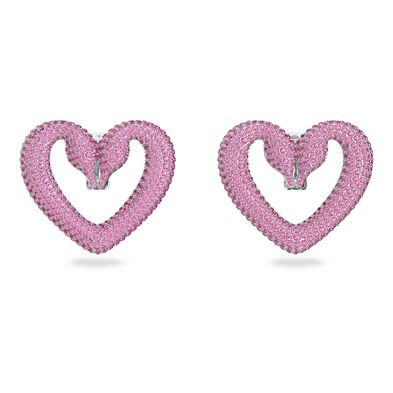 Aros Swarovski Corazón Medianos Rosas Con Baño De Rodio