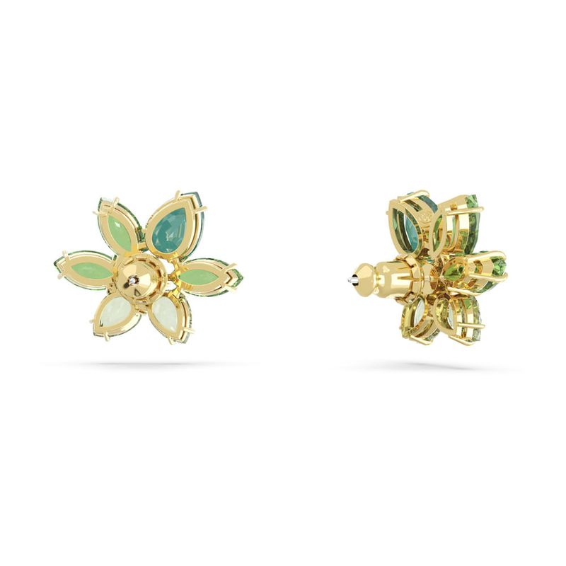 Pendientes-de-boton-Gema-Tallas-mixtas-Flor-Verdes-Baño-tono-oro