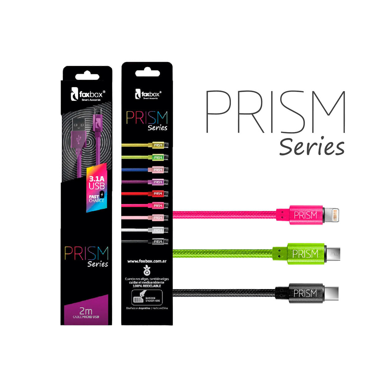 Cable Foxbox Prism Type-C 1,25 M Negro - Style Store