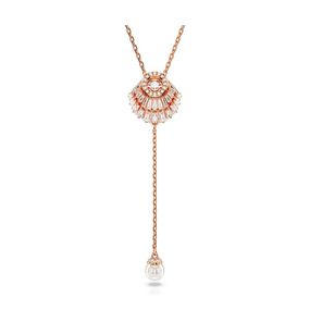 Colgante Swarovski en Y Idyllia Perla de Cristal Concha de Mar Blanco con Baño Tono Oro Rosa