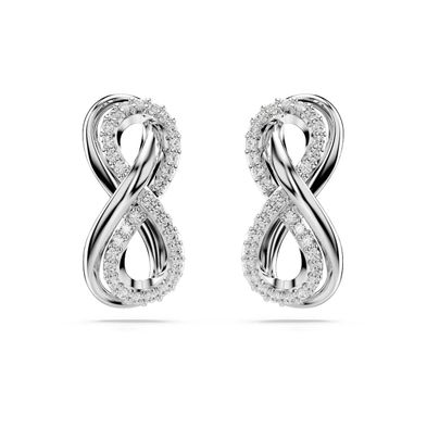 Pendientes de botón Hyperbola Símbolo del infinito Blancos Recubrimiento en rodio