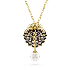 Colgante en Y Swarovski Idyllia, Crystal Pearl, Concha de Mar, Blanco, Recubrimiento Tono Oro