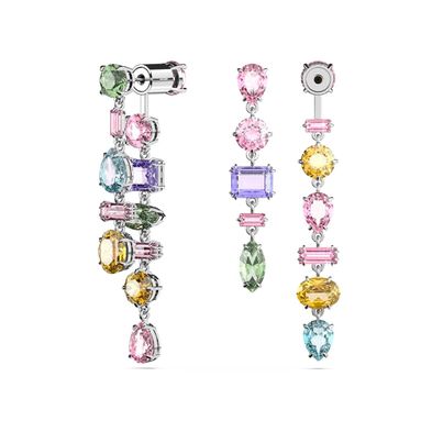 Pendientes Swarovski Gema, Diseño Asimétrico, Tallas Mixtas, Largos, Multicolores, Baño de Rodio
