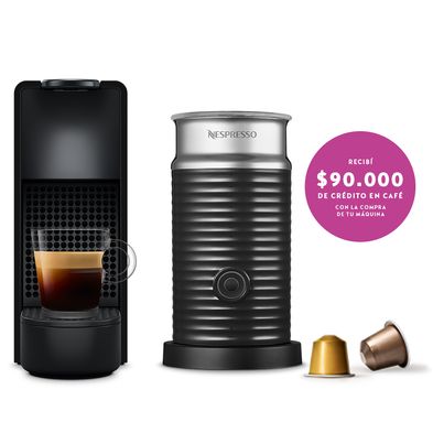 Cafetera Nespresso Essenza Mini Rect + Aeroccino Negra