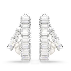 Pendientes De Aro Ariana Grande X Swarovski, Crystal Pearl, Talla Baguette, Blancos, Baño De Rodio