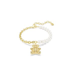 Pulsera Idyllia, Perla de cristal, Talla redonda, Osito, Tono dorado, Baño tono oro