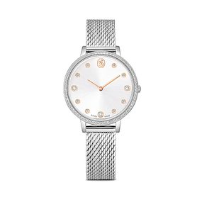 Reloj Clarica, Fabricado en Suiza, Brazalete de metal, Tono plateado, Acero inoxidable