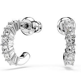 Pendientes Mini Hoop, Talla redonda, Blancos, Baño de rodio