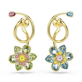 Pendientes Idyllia, Diseño Asimétrico, Tallas Mixtas, Flor, Multicolores, Baño Tono Oro